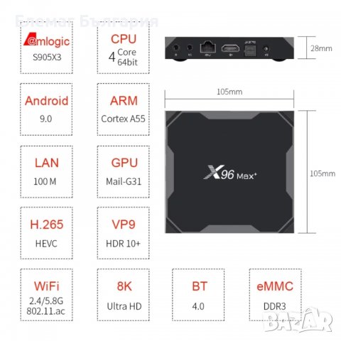 МЕГА ПРОМО МОЩЕН ТВ БОКС X96 MAX PLUS на промо цена /tv box/android TV, снимка 5 - Приемници и антени - 37713145