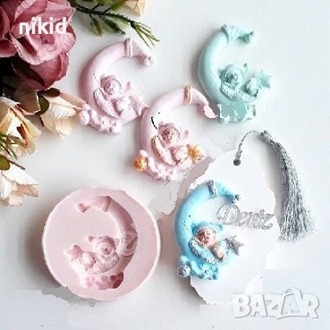 Луна с бебе силиконов молд пано форма фондан шоколад гипс