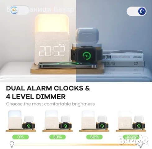 Нова Зарядна станция с аларма, лампа и MagSafe за iPhone/Watch/Pods, снимка 7 - Друга електроника - 49659902