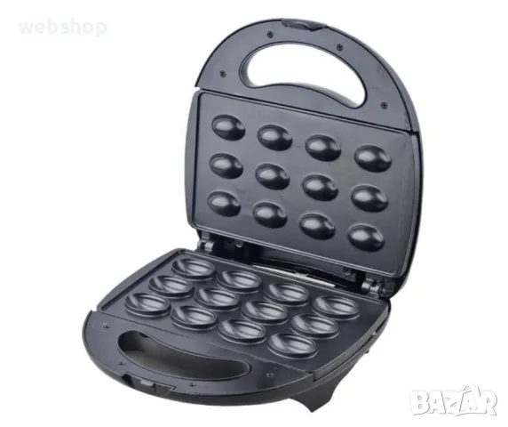 Уред за сладки орехчета Rosberg, 800W, За 12 броя сладки, Незалепващи плочи, Черен