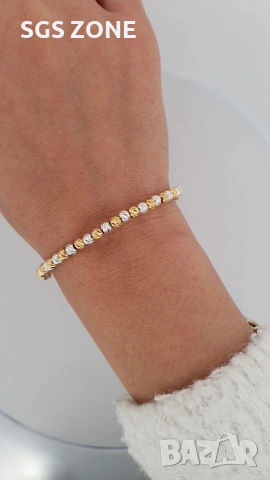 Сребърна гривна от Италия с бял родий и позлатено покритие, снимка 5 - Гривни - 53094820