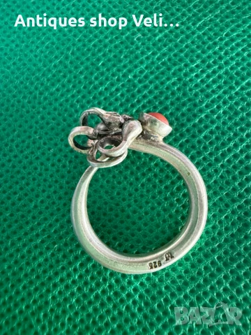 Дизайнерски сребърен пръстен с корал №7329 