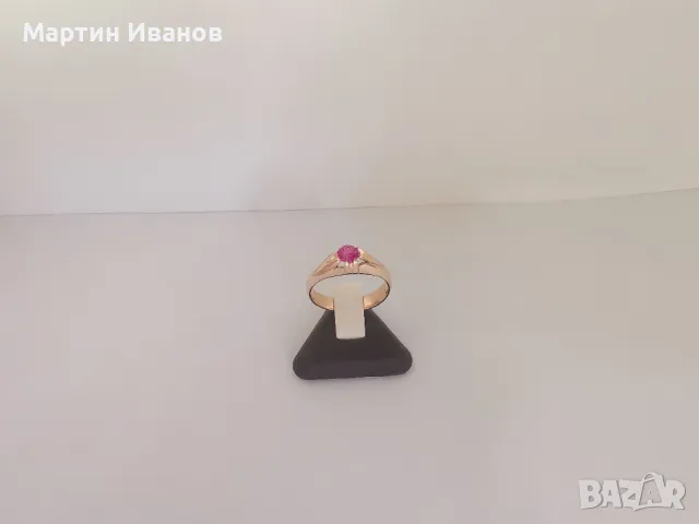 Златен руски пръстен с рубин , снимка 2 - Пръстени - 48329612