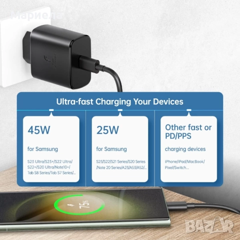 Адаптер за Бързо Зареждане 45W / Type С, снимка 8 - Друга електроника - 52235305