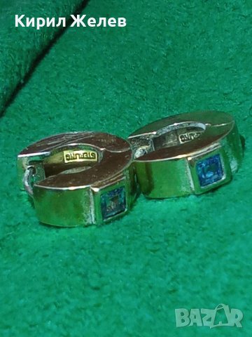 СКЪПОЦЕННИ ПОЗЛАТЕНИ СРЕБЪРНИ САПФИРЕНИ ОБЕЦИ СРЕБРО 925 с ПЕЧАТ STERLING с ФАСЕТИРАНИ САПФИРИ 25756, снимка 2 - Обеци - 35782525