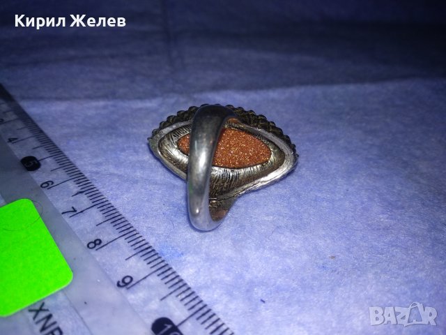 КРАСИВ СКЪПОЦЕНЕН ВИНТИДЖ АРТ ЗЛАТИСТ ПРЪСТЕН с ЮВЕЛИРНО ШЛИФОВАН КАМЪК АВАНТЮРИН 36961, снимка 12 - Пръстени - 39714032