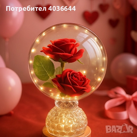 Лампа с вечни рози и топла LED светлина – подарък, който не увяхва, снимка 2 - Настолни лампи - 52217657