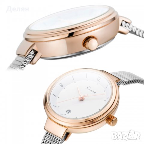Дамски часовник, сребрист с розово злато, с дата, снимка 5 - Дамски - 27993116