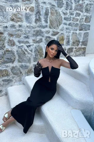 Елегантна черна еластична дамска рокля 