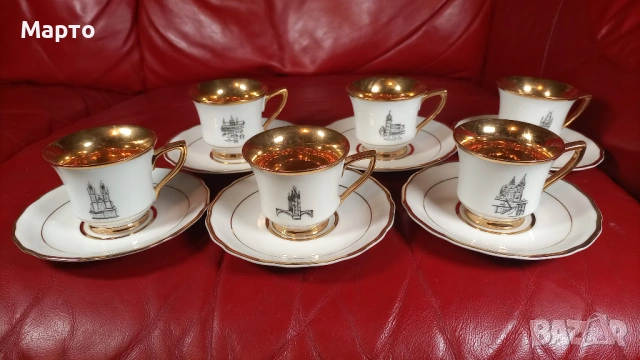 Комплект за кафе, 6 чинийки, 6 чашки, Чехословакия , снимка 5 - Чаши - 53415901