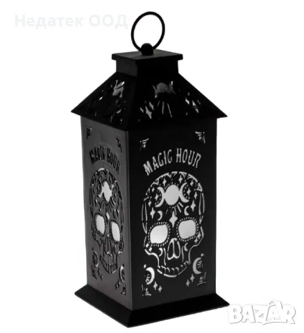 Декоративен фенер, Хелоуин, череп, черен "Magic Hour", LED 14x14x28cm, снимка 3 - Декорация за дома - 47586080