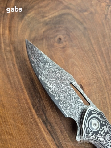 Уникален сгъваем нож дамаска стомана с кожена кания, снимка 10 - Ножове - 52325439