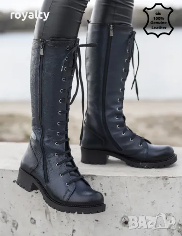 Равни ботуши - синя ЕСТЕСТВЕНА кожа
