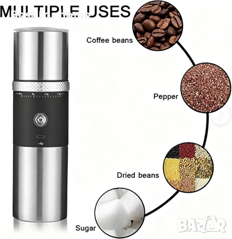  Електрическа, преносима, безжична, акумулаторна кафемелачка  с 15 настройки за смилане  , снимка 2 - Кафемашини - 51796598