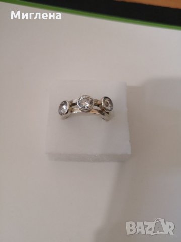Масивен сребърен пръстен с 3 циркона, снимка 10 - Пръстени - 35623676