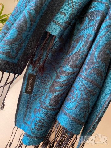 Маслено Зелен шал от 100 % пашмина, снимка 7 - Шалове - 43592477