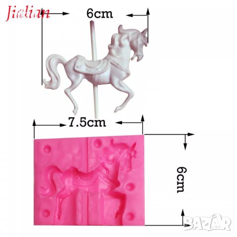3D Кон еднорог пони въртележка Карусел 2 части силиконов молд форма за торта с фондан украса декор, снимка 3 - Форми - 21073158