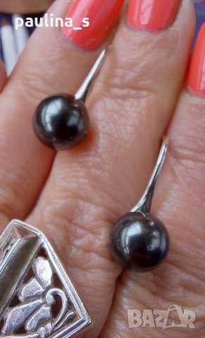 Сребърни обеци с естествени черни перли проба s925, снимка 7 - Обеци - 32693453