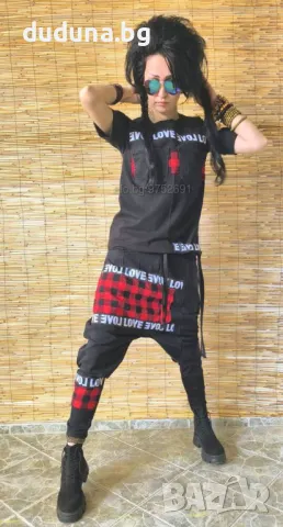 Нов страхотен дамски сет черни дънкови потури и тениска в дивият ни стил! , снимка 3 - Комплекти - 49542165