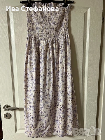 Нова елгантна ежедневна дълга рокля флорален принт лилави цветя 100 % памук памучна 