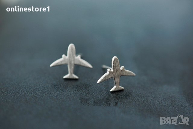 Сребърни Обеци Самолет - 925 печат сребро BT418, снимка 2 - Обеци - 28148616