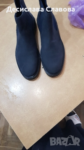 Тъмно сини зимни боти от еко кожа, снимка 1