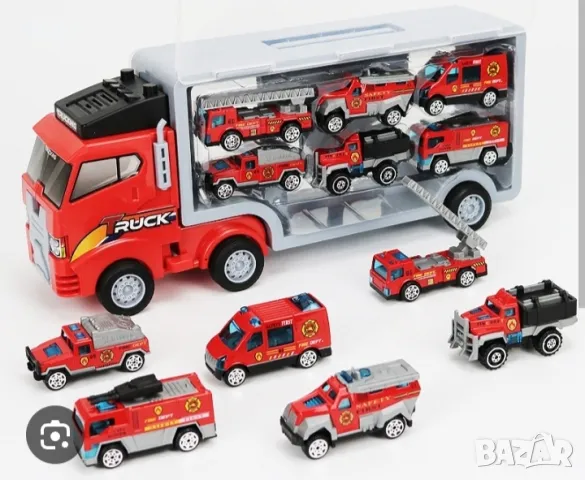 Пожарникарски камион автовоз с 6 метални пожарникарски коли КН2793, снимка 5 - Коли, камиони, мотори, писти - 48029024