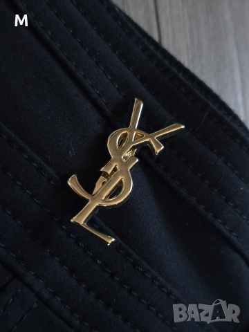 Жесток чер дамски панталон Yves Saint Laurent + златни брошки , снимка 10 - Панталони - 52926903