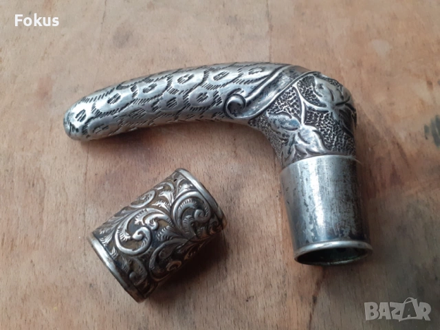 Стар сребърен бастун чадър дръжка сребро антика 19 век