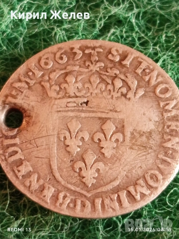 Сребърна монета 1/12 екю 1663г. Луй XIV Франция за КОЛЕКЦИЯ 52974, снимка 7 - Нумизматика и бонистика - 53104542