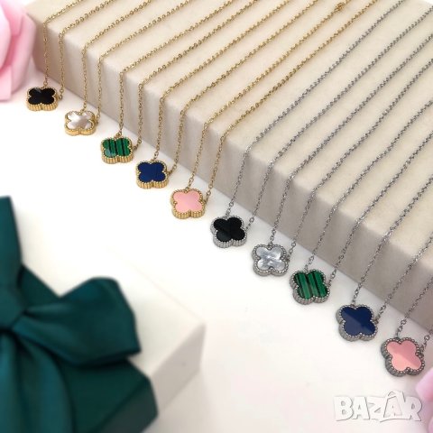 Гривни, колиета, обеци, комплект Van Cleef / Гривна, колие, обеци с детелини от медицинска стомана , снимка 6 - Гривни - 31165642