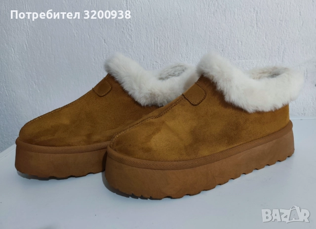 Зимни ботушки с косъм и естествен велур
