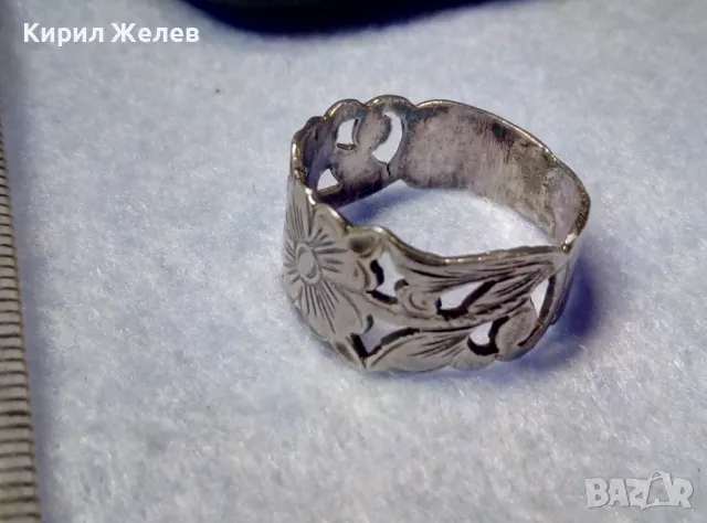 СТАРИНЕН РЪЧНО ФЛОРАЛНО ОРНАМЕНТИРАН СРЕБЪРЕН ПРЪСТЕН ВИСОКА ПРОБА СРЕБРО МАЙСТОРСКА РАБОТА 50066, снимка 11 - Антикварни и старинни предмети - 50335652