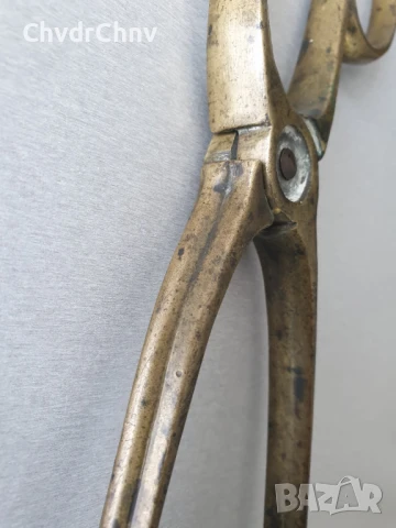 бронзови щипки за въглища 30см/стари метални клещи за камина-печка, снимка 4 - Антикварни и старинни предмети - 50895550