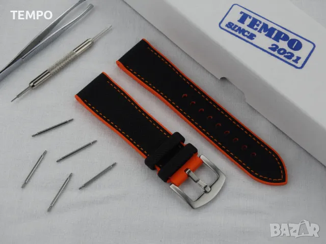 СИЛИКОНОВА КАИШКА ЧЕРНА С ОРАНЖЕВО- 20мм + ПОДАРЪК, снимка 3 - Каишки за часовници - 48451702