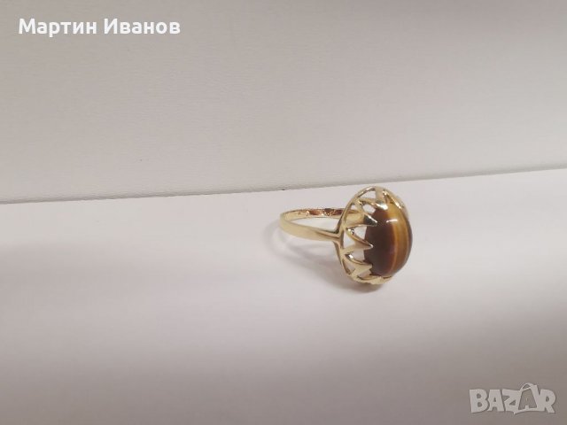 Златен пръстен и медальон с тигров ахат , снимка 6 - Пръстени - 37095140