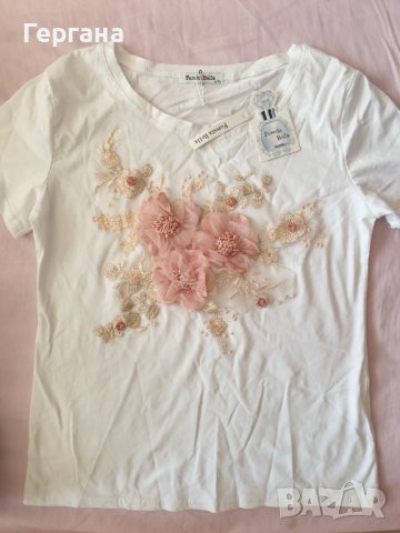 Бяла блуза с перли и дантела , снимка 3 - Тениски - 37832503