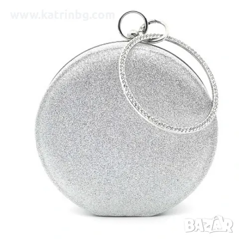 Официална дамска чанта клъч малка, кръгла, сребриста, твърда, снимка 3 - Чанти - 48907949