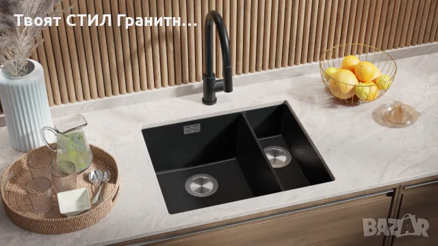 Гранитна Мивка за Вграждане под Плот Лондон 60 Duo 550 x 450  графит