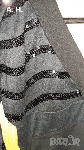 Черна блуза с пайети, снимка 3 - Блузи с дълъг ръкав и пуловери - 27021874