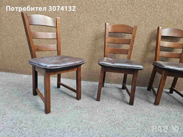 Масивни дъбови трапезни столове с естествена кожа, снимка 3 - Столове - 52856315