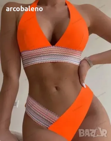 Моден дамски бански костюм с цветни блокчета и ленти, 5цвята , снимка 10 - Бански костюми - 50153335