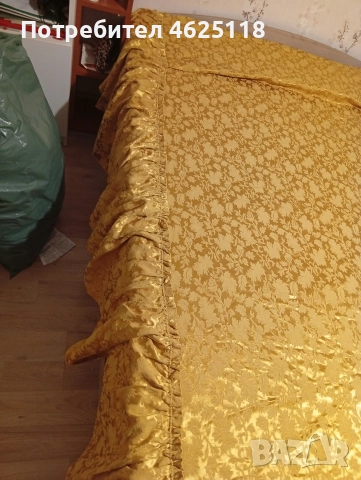 Покривка златиста с драперии за легло/спалня 1.40/2м, снимка 6 - Покривки за легло - 52617902