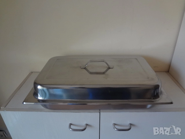 Голяма иноксова тава с капак и стойка, снимка 8 - Съдове за готвене - 52793764