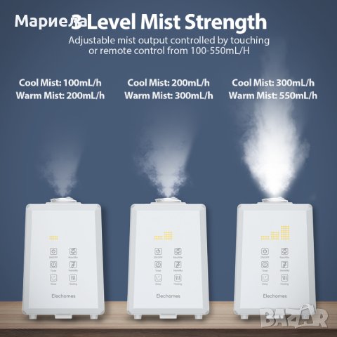 Ултразвуков овлажнител Elechomes 6L, топла и студена мъгла за голяма стая , снимка 6 - Овлажнители и пречистватели за въздух - 43037016