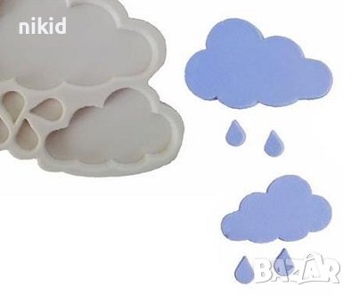 2 Облака облак и капки силиконов молд форма фондан шоколад гипс, снимка 1 - Форми - 37288924
