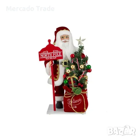 Коледна реалистична фигура Дядо Коледа със знак, чувал, 50см