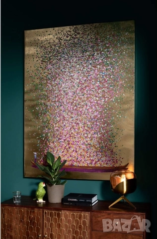 Луксозна Ръчно Рисувана Картина/Стенен Декор Kare Design Flower Boat, на Платно в Златно и Розово!, снимка 1