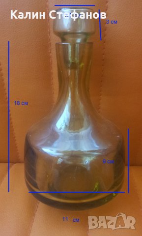 Ракиен комплект от бутилка с тапа, 5 чашки от зелено стъкло, снимка 2 - Чаши - 33174248