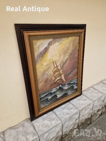 Уникална голяма антикварна авторска картина масло върху платно , снимка 6 - Картини - 48157555